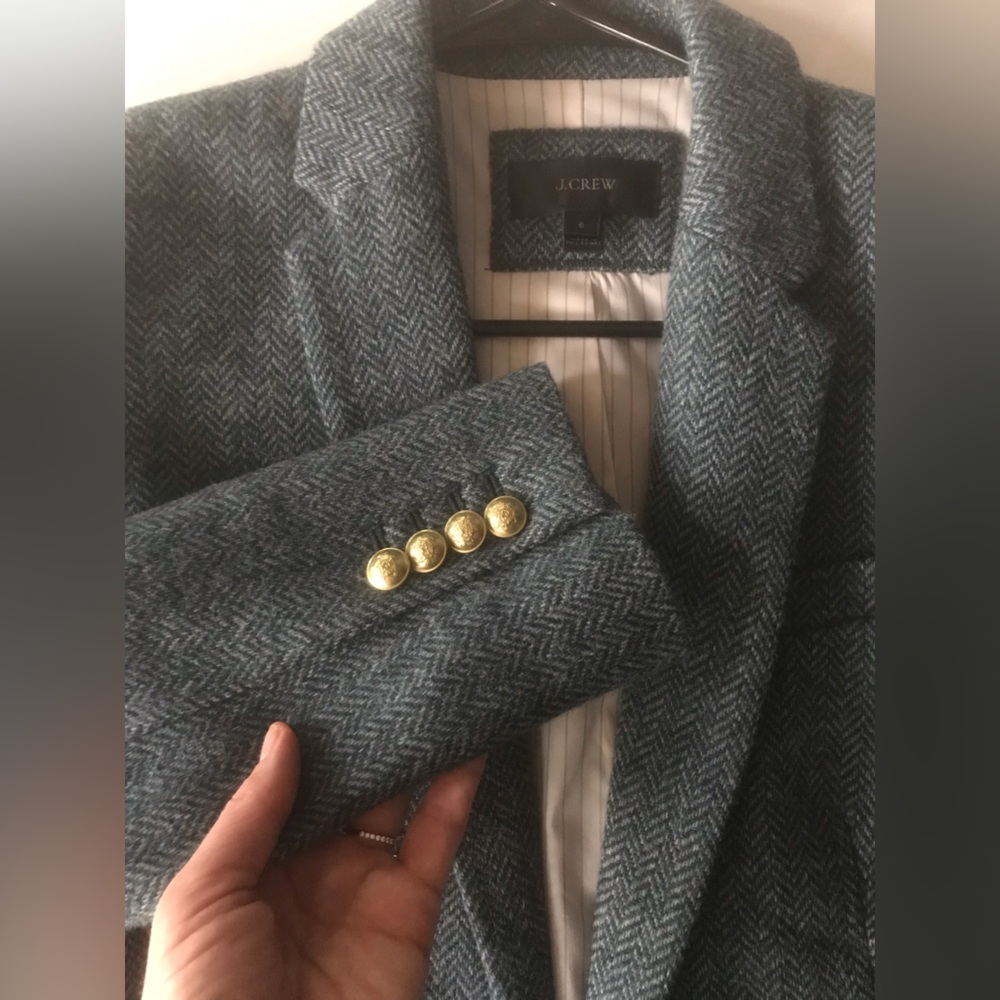 J.Crew Wool Luxury Moon Campbell British Herringbone Tweed Gold Button Jacket - Picture 11 of 17